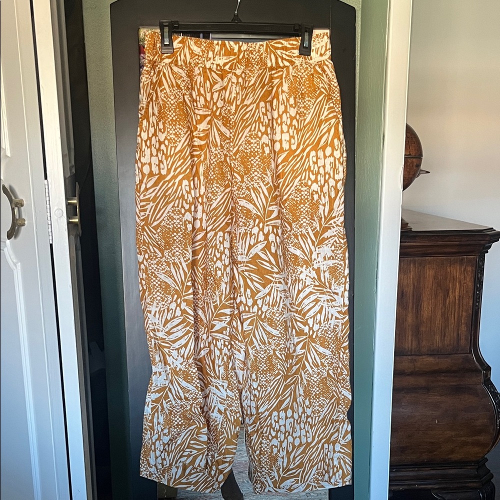 Christian Siriano Orange and White Wide-Leg Pants